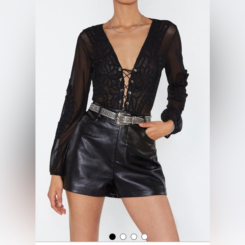 NWT lace up crochet mesh, bodysuit, black size small